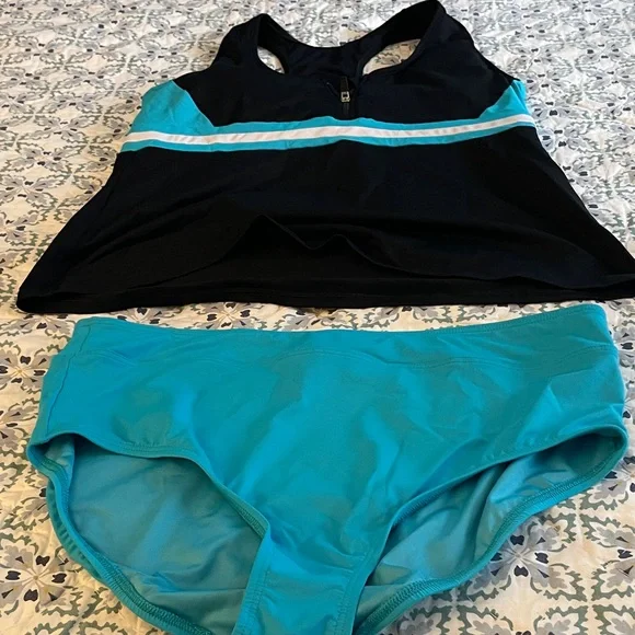 Lands' End Black and Blue Bikini Set - Picture 1 of 5